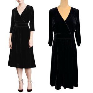 Boden Farrah Velvet Midi Dress Sz.8 Black Fit & Flare Formal Gothic Witchy